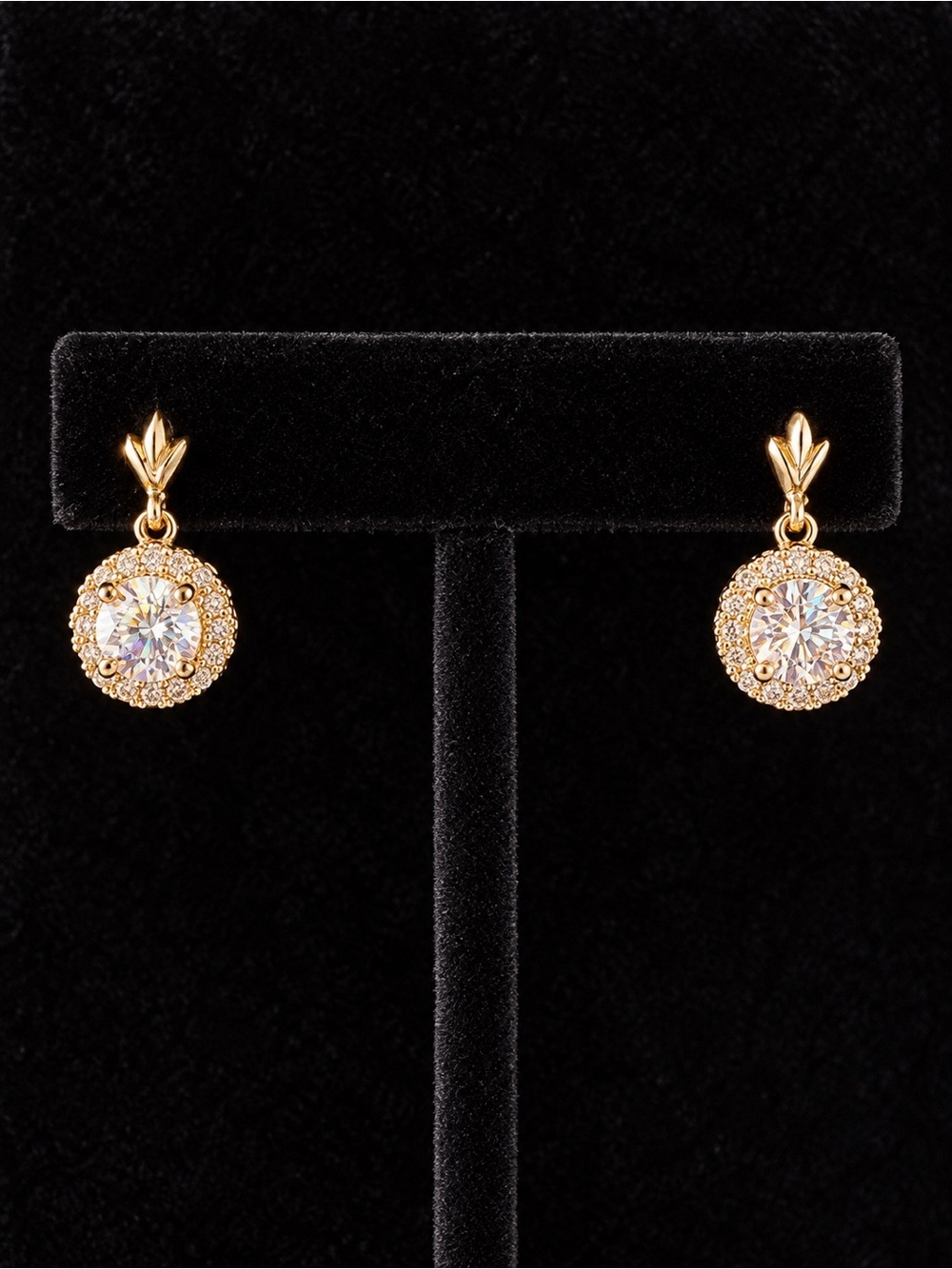 Gold Halo Drop Earrings with Sparkling Crystal Accent